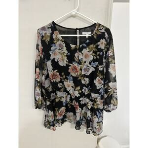 Marybelle Black Floral Print 3/4 Length Sleeve Size 2x